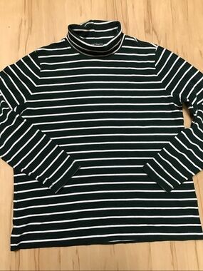 Lands End Dark Green &‎ White Striped Turtleneck Tee Shirt Small Petite